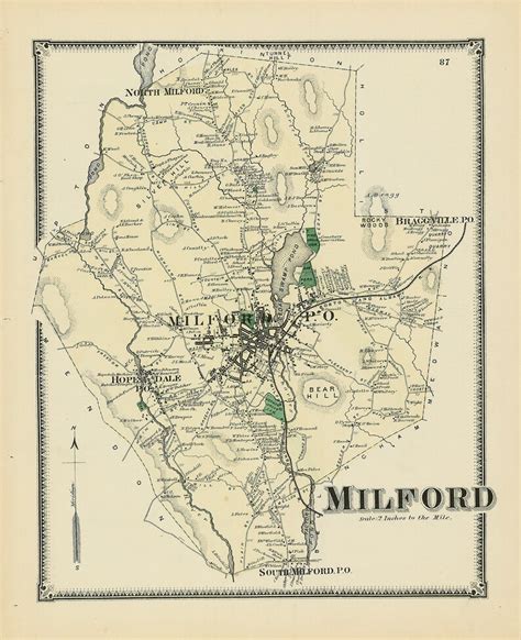 Town Of Milford Massachusetts 1870 Map Etsy