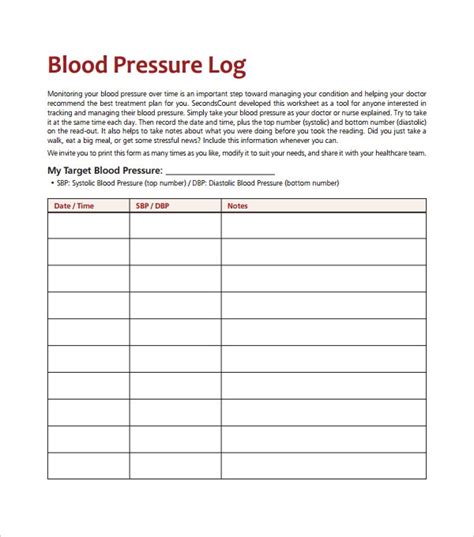 Blood Pressure Log Template 10 Free Word Excel Pdf Documents