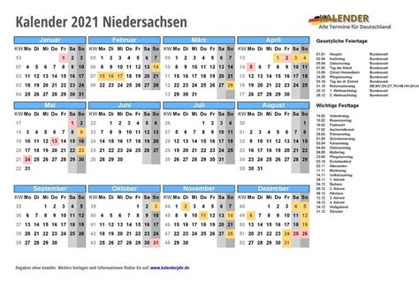 Sie können die kalender auch auf ihrer webseite einbinden oder in ihrer publikation abdrucken. Kalender 2021 Niedersachsen PDF und JPG im DIN A4 ...