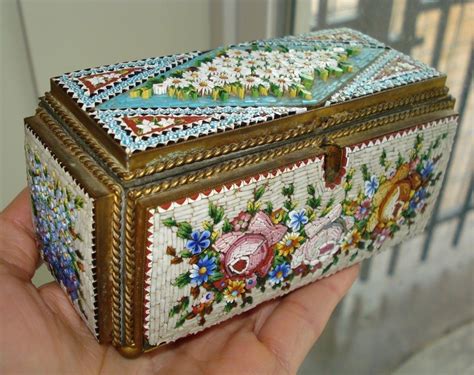 Antique Micro Mosaic Venice Italian Jewelry Trinket Box Glass Daisy