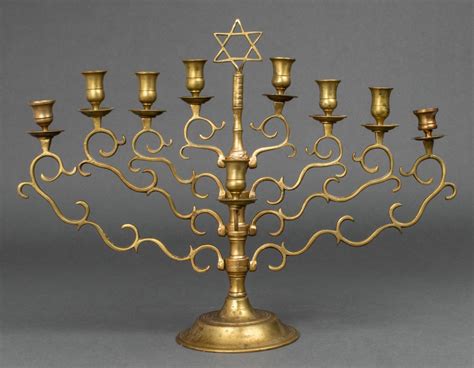 Bid Now Judaica Large Polish Brass Chanukah Menorah 19 C Invalid