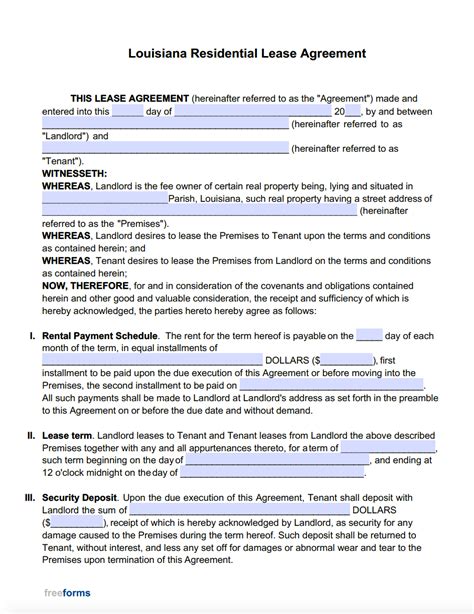 Free Louisiana Standard Residential Lease Agreement Template Pdf Word