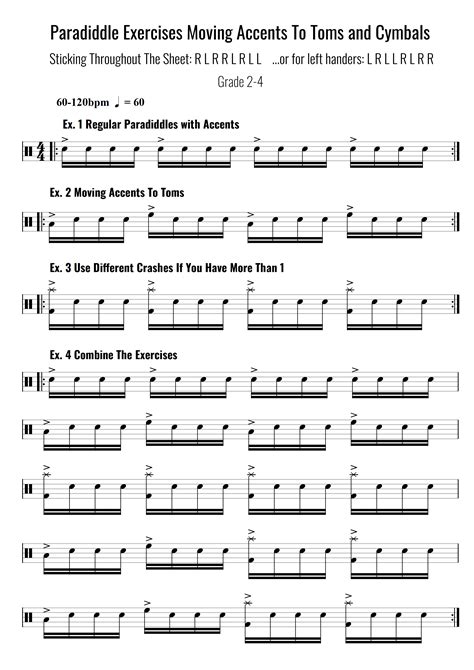 Paradiddle Exercises Moving Accents To Toms And Cymbals Learn Drums