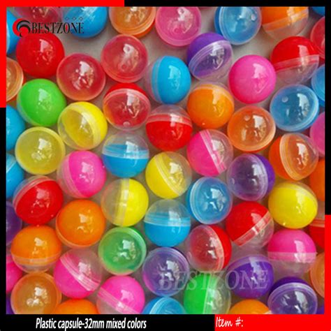 32mm 100pcs Plastic Empty Toy Vending Capsule Half Clear Half Color