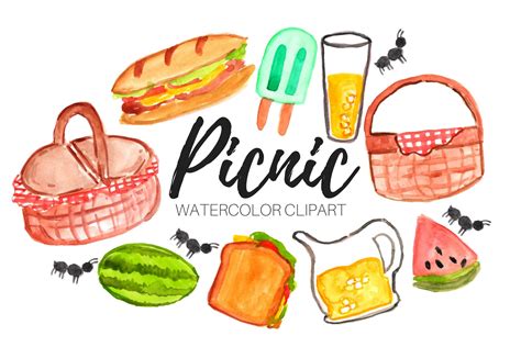 Watercolor Summer Picnic Clipart Illustrations Creative Market