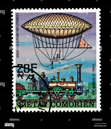 Postage Stamp From The Comoro Islands Depicting The Fard Airship 1851 And The Paris St