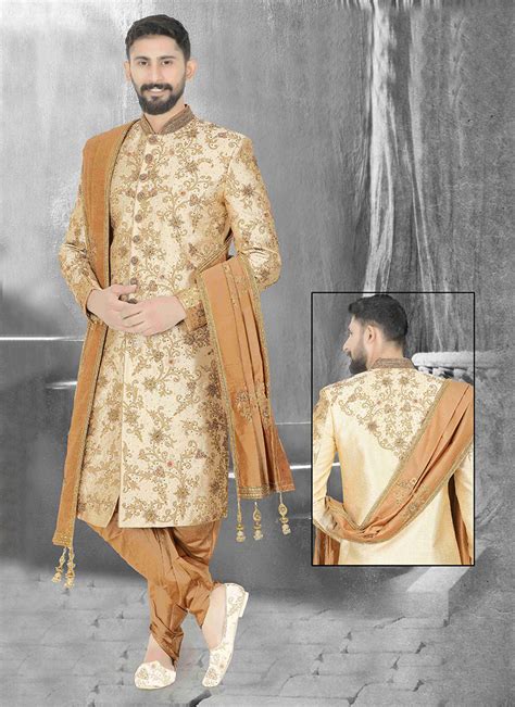 Groom Special Brocade Embroidery Work Dhoti Sherwani Collection Catalog