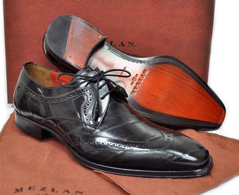 New Mezlan Mens Shoes Young Eel Skin Wing Tip Black 525 70 Off Ebay