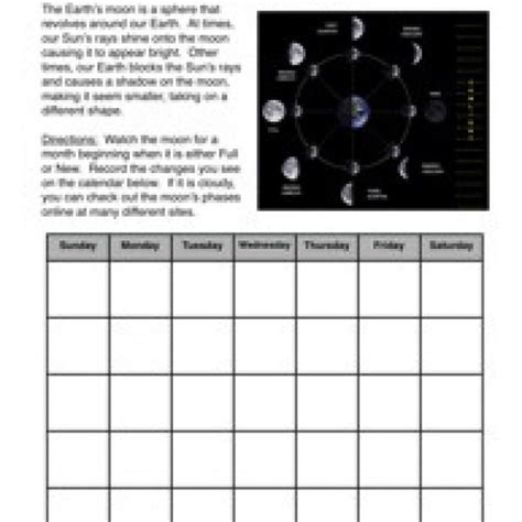 Moon Phase Calendar Worksheet