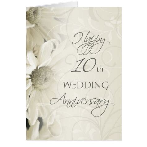White Flowers Happy 10th Wedding Anniversary Card Zazzle