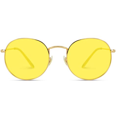 Yellow Retro Round Tinted Lens Hipster Sunglasses See The World