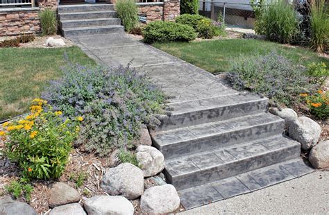 Designed and installed by pro concrete & paving. Gray Color Seamless Stamped Concrete Steps, Walkway, Stoop ...