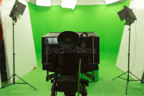 Green Screen Chroma Key Background Modern Tv Studio Setup Stock Photo