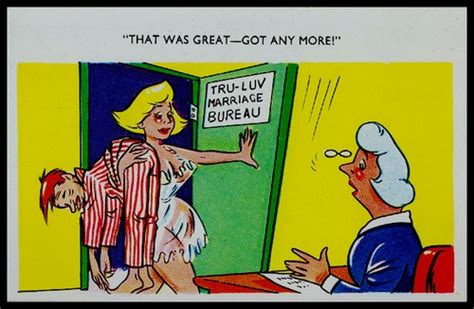 1950 Risqué Comic Postcard Dating Agency Marriage Bureau Man Eater Got Any More Funny