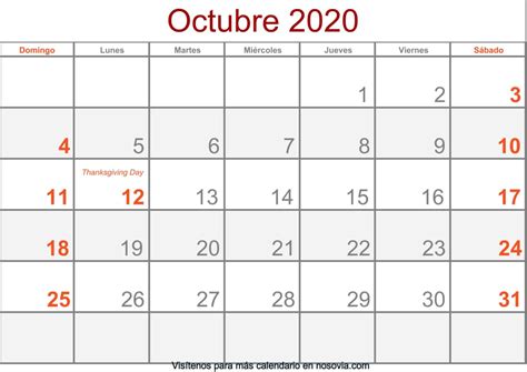 Calendario Octubre 2020 Imágenes Para Imprimir