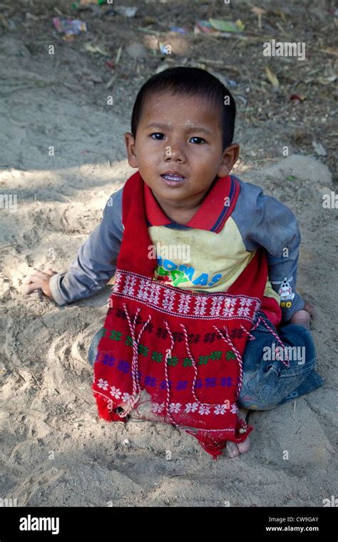Myanmar Burma Near Bagan Little Burmese Boy In Village Stock Photo