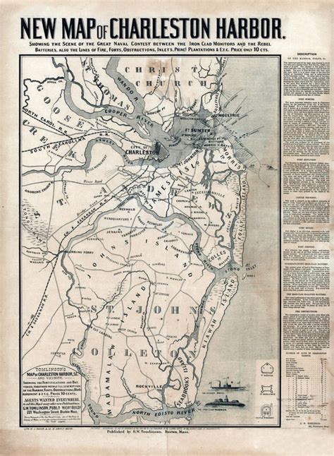 1863 Map Of Charleston Harbor South Carolina Landowner Names Etsy