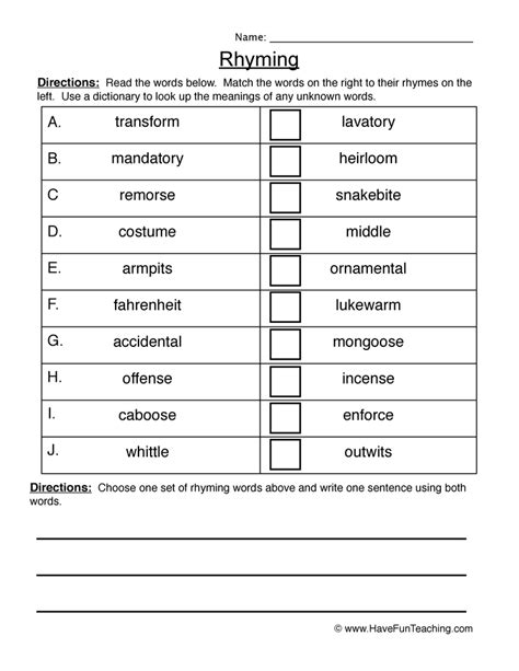 Rhyming Words Worksheet For Grade 2