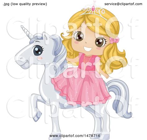 Clipart Of A Girl Princess Riding A White Unicorn Royalty Free Vector Illustration By Bnp
