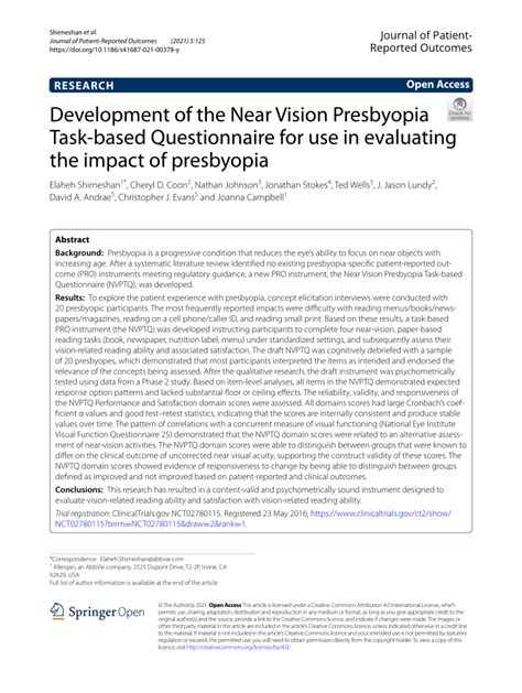 Pdf Development Of The Near Vision Presbyopia Task Based