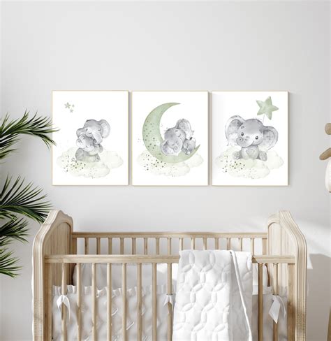 Sage Green Nursery Decor Elephant Nursery Gender Neutral Prints