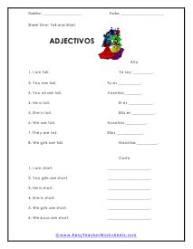 Spanish Adjectives Worksheets