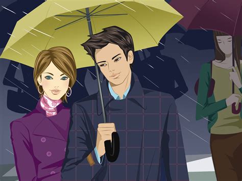 Wallpaper Illustration Anime Love Rain Umbrella