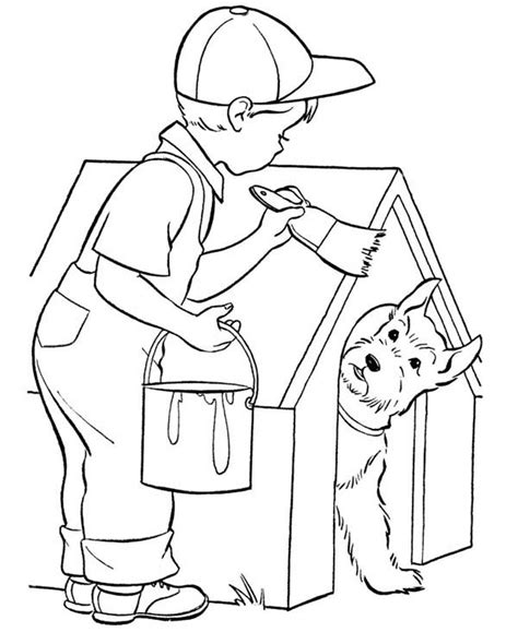 Select from 35723 printable crafts of cartoons, nature, animals, bible and many more. Kid Paint His Dog House Coloring Page : Coloring Sky
