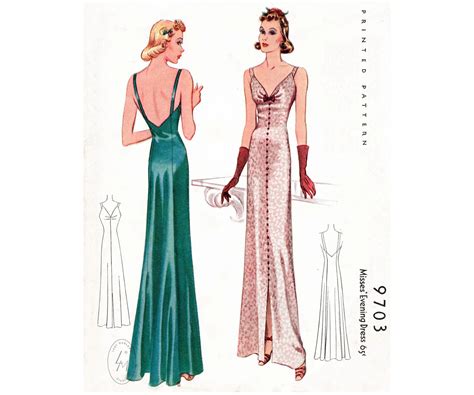 Sewing And Fiber Vintage Sewing Pattern 1930s 30s Vintage Evening Gown
