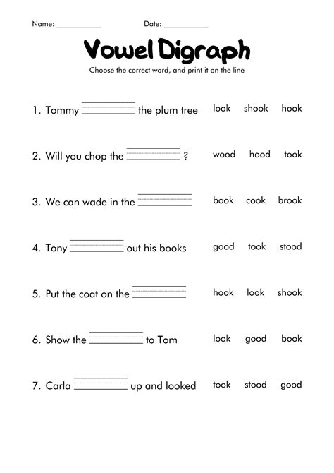 Vowel Digraphs Worksheets