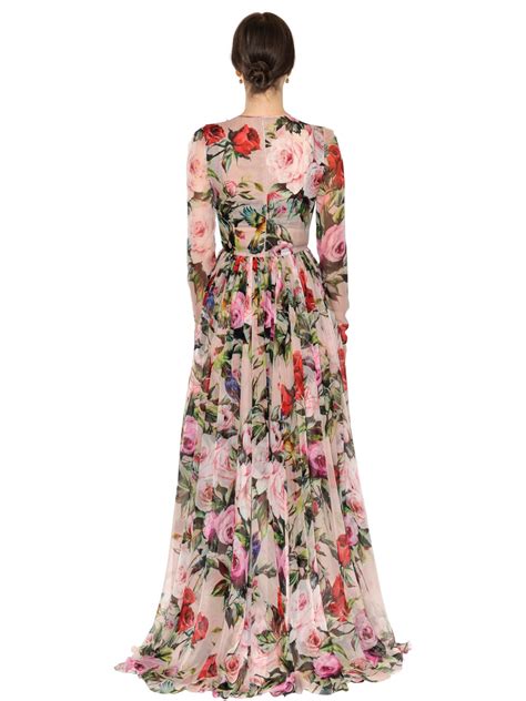 Dolce And Gabbana Embellished Roses Print Silk Voile Dress In Green Lyst