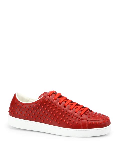 Gucci Brooklyn Studded Laceup Sneakers In Red Lyst