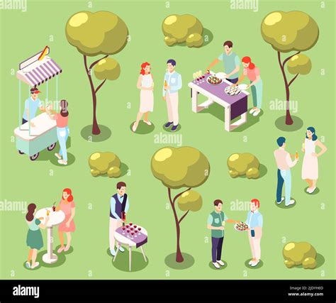 Catering And Banquets In Park Isometric Composition With Food And