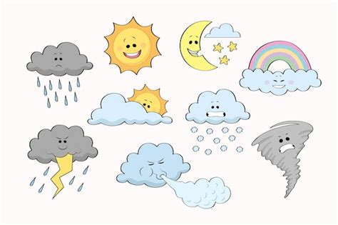 Weather Clipart Kawaii Weather Clipart Cute Weather Etsy Clip Art