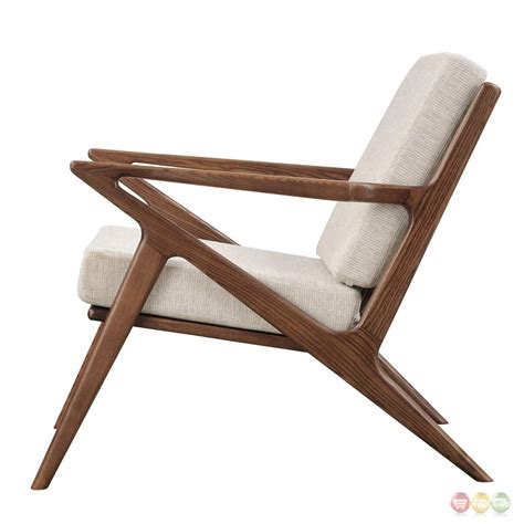 Zain Mid Century Modern Beige Fabric Chair With Wooden