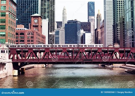 Chicago Downtown Bridges Metro Train And River Stock Photo Image Of