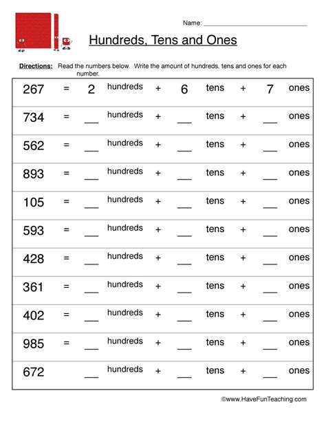 Hundreds Tens Ones Worksheet By Teach Simple
