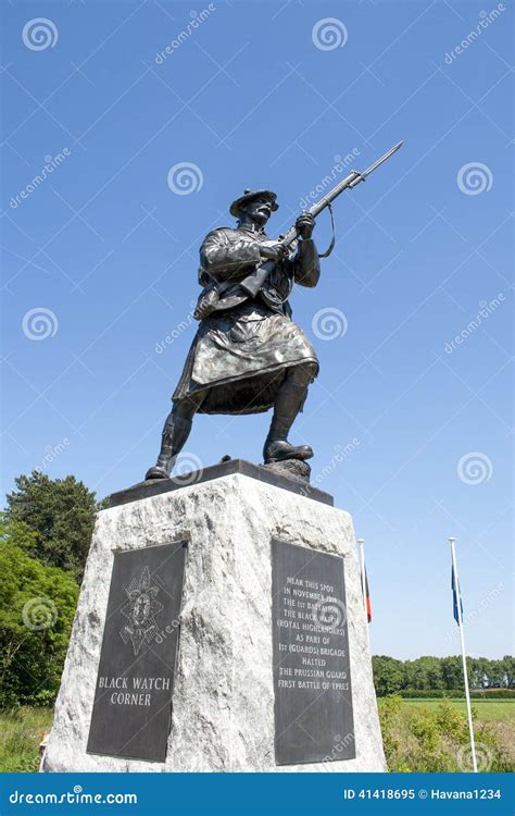 A Statue Of Soldier Ww1 Royal Highlanders In Flanders Fields Belgium
