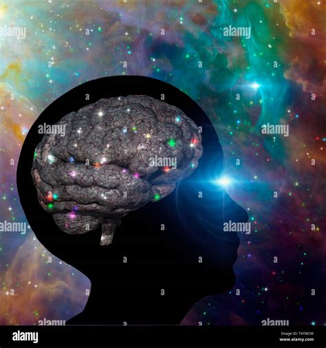 Universal Mind Colorful Universe With Human Brain With Glowing Nodes