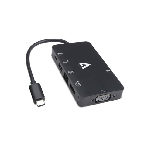 V7 Black Video Adapter USB-C Male to 2x USB 3.0 Female, RJ45 Female, HDMI Female, VGA Female ...