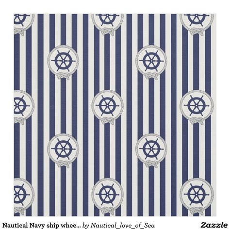 Nautical Navy Ship Wheelblue And White Stripe Fabric White Stripe