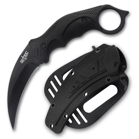 Dark Combat Tactical Karambit Fixed Blade All Black Claw Knife