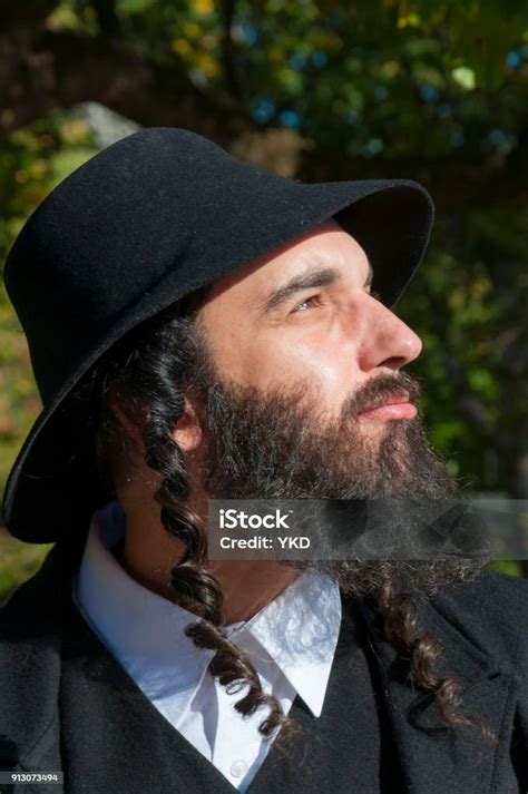 Portrait Of Young Orthodox Hasdim Jewish Man With Black Beard Stock