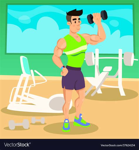 Strong Man Working Out With Dumbbells In Fitness Vector Image