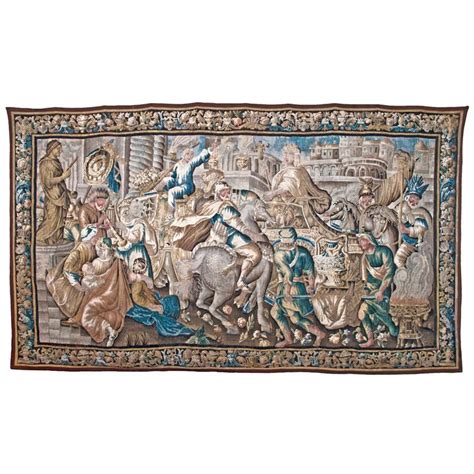 Baroque Tapestry Depicting Caesar Returning To Rome 17th Century