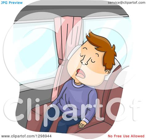 Clipart Of A Cartoon Brunette White Man Sleeping On A Bus Royalty