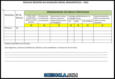 Modelo De Ficha Para Diagnóstico Inicial Da Turma — SÓ Escola 2022