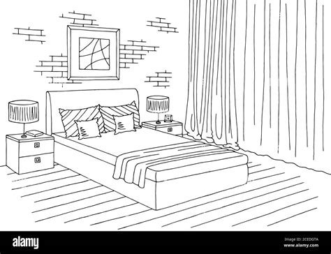 Bedroom Graphic Black White Interior Sketch Illustration Vector Stock