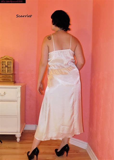 Long Maxi Bridal White Satin Nightgown Sexy Slinky Gown Embroidered