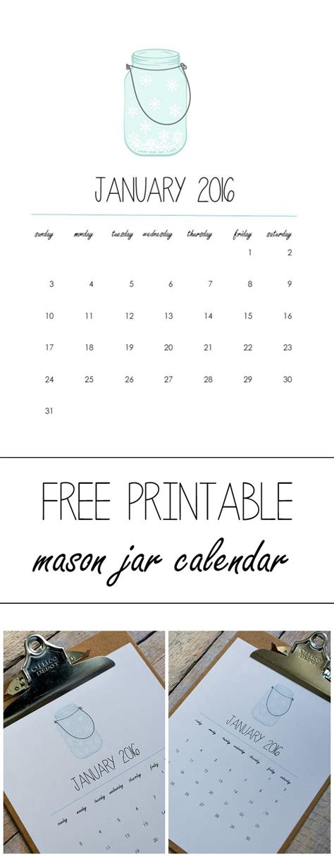 Free Printable Mason Jar Calendar Mason Jar Crafts Love Mason Jar